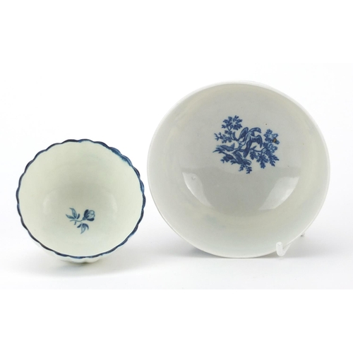 671 - 18th century Worcester footed bowl, fluted tea bowl and a Bloor Derby twin handled vase, hand painte... 