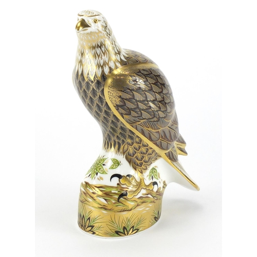 2506 - Royal Crown Derby sea eagle bird paperweight, with gold coloured stopper, 21cm high