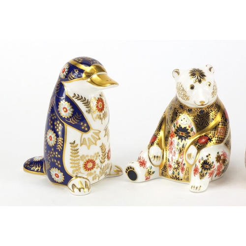 2533 - Three Royal Crown Derby paperweights, two with stoppers comprising a chicken, bear and platypus, the... 