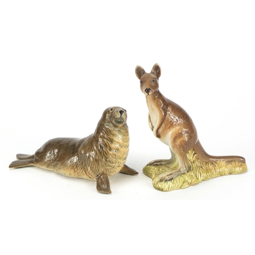 2561 - Two Beswick animals comprising a kangaroo and seal, 2312 and 1534, one with paper label, the largest... 