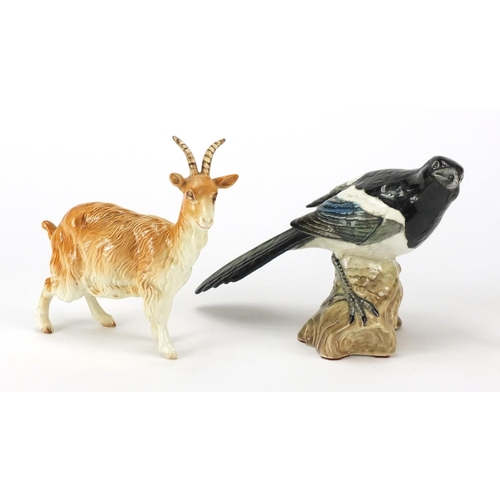 2562 - Three Beswick animals comprising a goat, deer and magpie, numbered 2305, the largest 15.5cm high