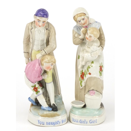 2302 - Two 19th century continental porcelain figures, You Naughty Boy and You Naughty Girl, numbered 1455 ... 