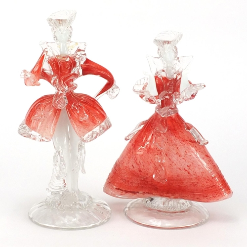 2380 - Pair of Murano figures wearing traditional dress, each with etched marks to the bases, the largest 2... 