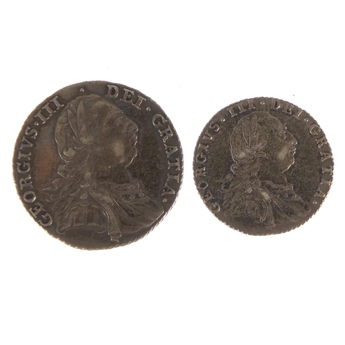 228 - George III 1787 silver shilling and six pence