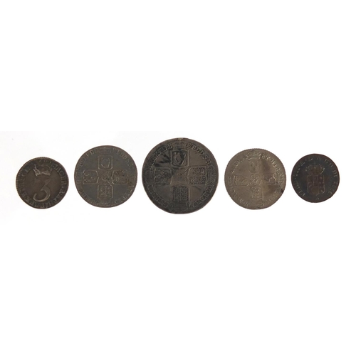 227 - William and Mary and later British silver coinage and an Italian States 1820 Quattrino, the British ... 