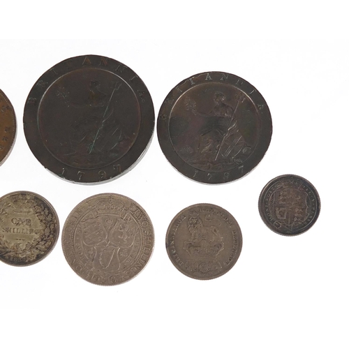 229 - George III and later British silver and copper coinage including Victoria Young Head 1846 penny, Geo... 