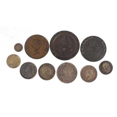 229 - George III and later British silver and copper coinage including Victoria Young Head 1846 penny, Geo... 