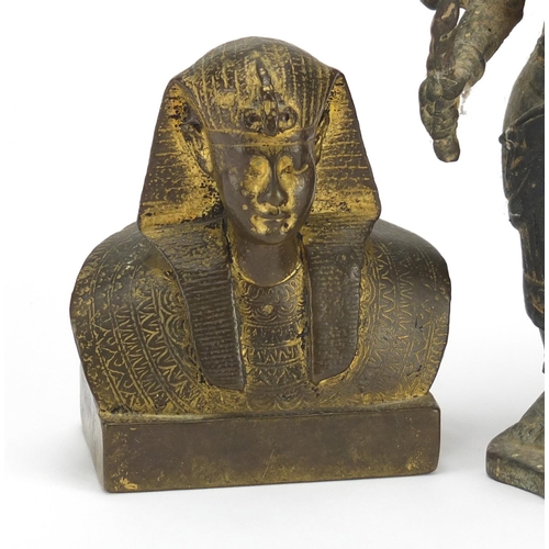 650 - Egyptian gilt bronze sphinx paperweight and an Indian patinated model of Ganesh, the largest 21cm hi... 