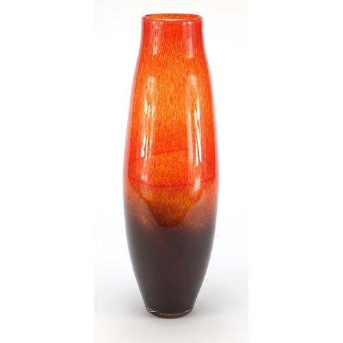 2543 - Large orange and brown glass vase, possibly Vasart, 45cm high