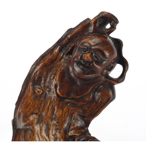 583 - Chinese root carving of a man and mythical animal, 19cm high