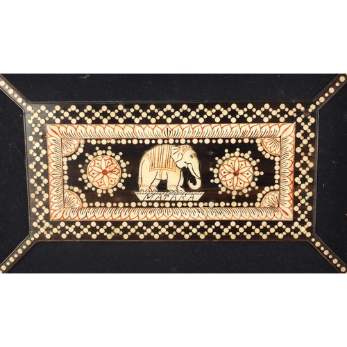 643 - Anglo-Indian porcupine quill box with ivory inlay, the hinged lid opening to reveal a lift out inter... 