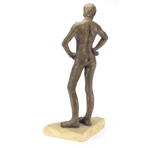 2265 - Large modernist bronzed sculpture of a female wearing a bikini, by Judy Ann Cropper, 51.5cm high