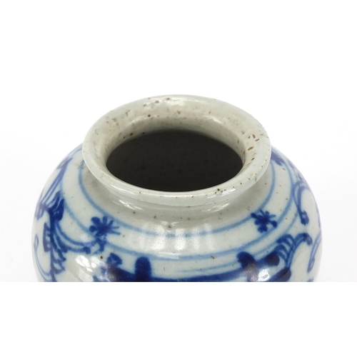 2421 - Chinese blue and white porcelain vase, inscribed paper label to the shoulder, 9cm high