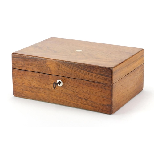 2544 - Victorian rosewood work box with fitted lift out interior, 10.5cm H x 25cm W x 17.5cm D