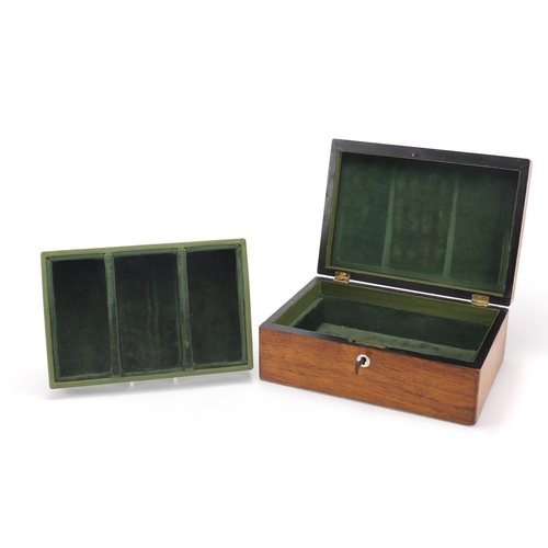 2544 - Victorian rosewood work box with fitted lift out interior, 10.5cm H x 25cm W x 17.5cm D