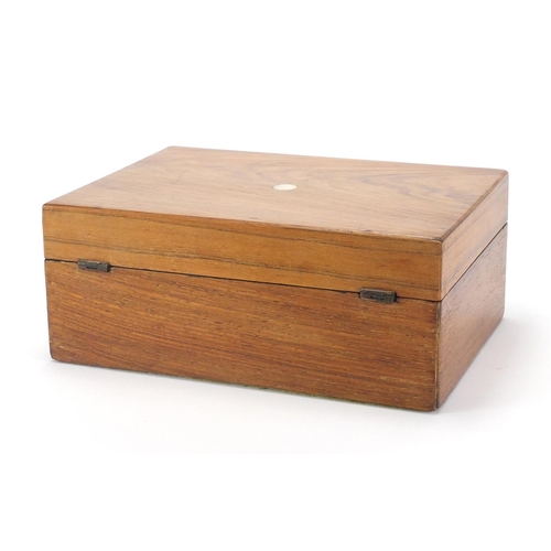 2544 - Victorian rosewood work box with fitted lift out interior, 10.5cm H x 25cm W x 17.5cm D