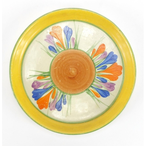 2570 - Clarice Cliff Bizarre pin dish, hand painted in the Crocus patter, 11.5cm in diameter