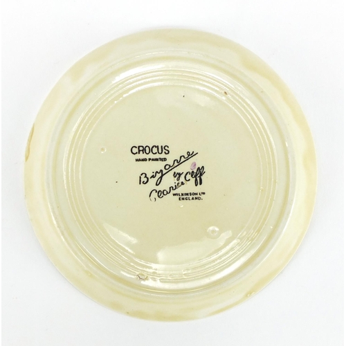 2570 - Clarice Cliff Bizarre pin dish, hand painted in the Crocus patter, 11.5cm in diameter