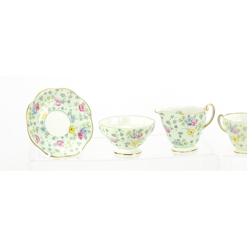 2306 - Foley six place coffee service, decorated with flowers, the coffee pot 18.5cm high