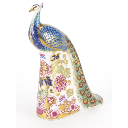 2513 - Royal Crown Derby peacock bird paperweight, with gold coloured stopper from the Designers Choice Col... 