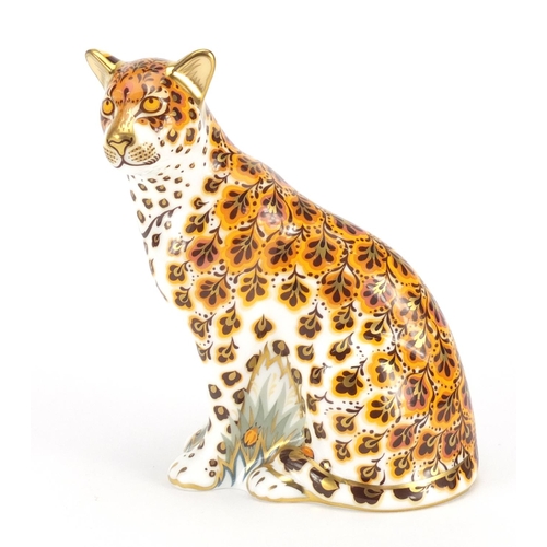 2525 - Royal Crown Derby leopardess paperweight with stopper, 13.5cm high