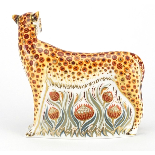 2524 - Royal Crown Derby cheetah paperweight with stopper, 14cm high