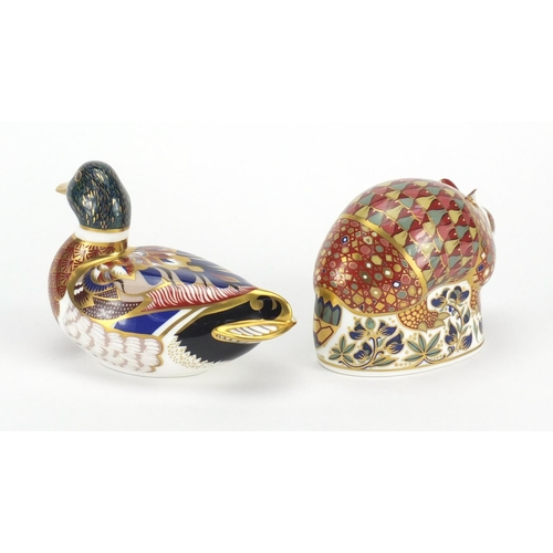 2526 - Two Royal Crown Derby paperweights with stoppers comprising armadillo and mallard duck, the largest ... 
