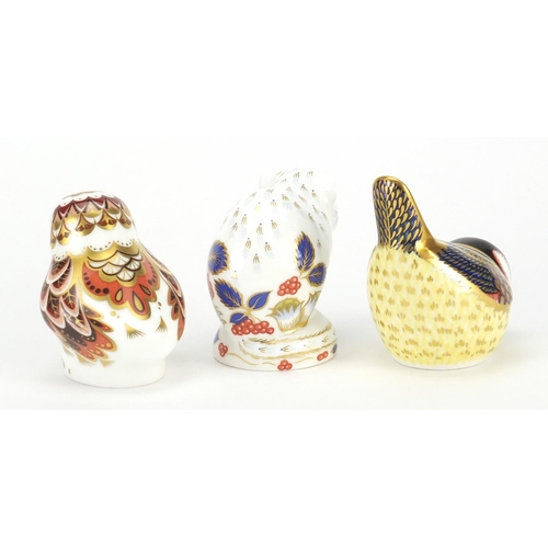 2534 - Three Royal Crown Derby paperweights with stoppers comprising owlet, dormouse and a bird, the larges... 