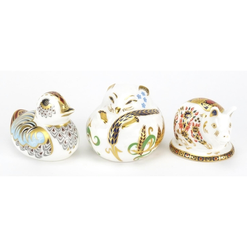 2532 - Three Royal Crown Derby paperweights with stoppers comprising a dormouse, piglet and duckling for Th... 