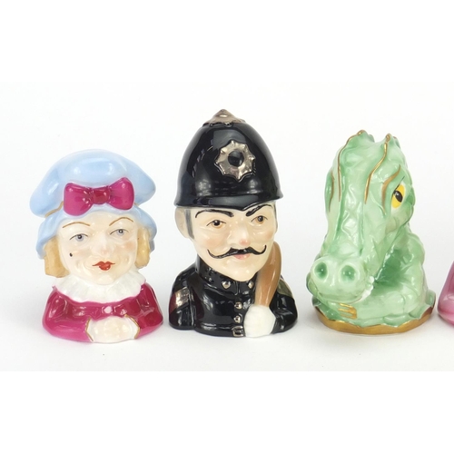 2605 - Set of six Royal Worcester Punch and Judy candle snuffers, each limited edition 90/600, the largest ... 