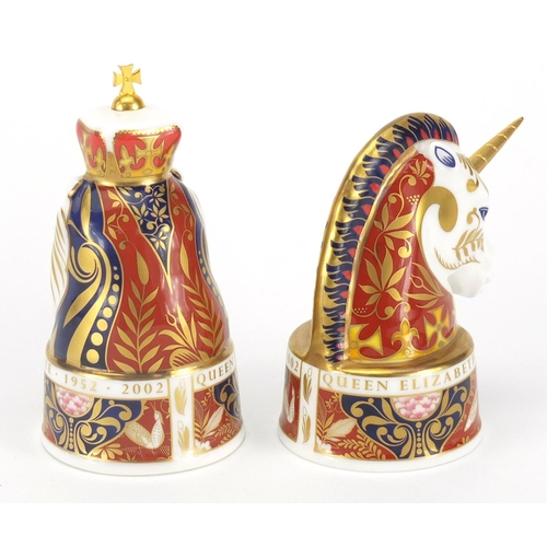 2597 - Two Royal Worcester Golden Jubilee candle snuffers comprising lion and unicorn, both limited edition... 