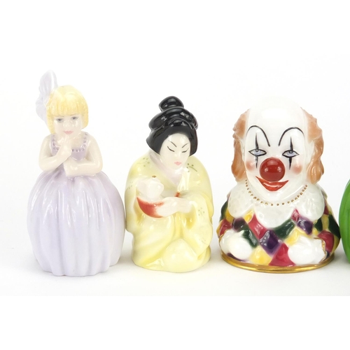 2607 - Four Royal Worcester candle snuffers comprising Japanese girl, clown and two hush, some limited edit... 