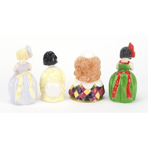 2607 - Four Royal Worcester candle snuffers comprising Japanese girl, clown and two hush, some limited edit... 