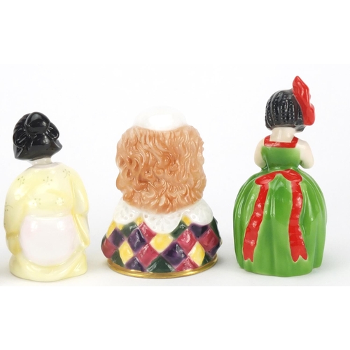 2607 - Four Royal Worcester candle snuffers comprising Japanese girl, clown and two hush, some limited edit... 