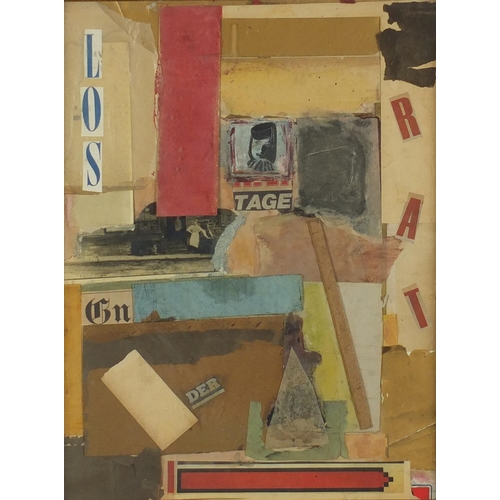 1185 - Abstract composition, mixed media and collage, bearing an indistinct inscription to the lower left, ... 