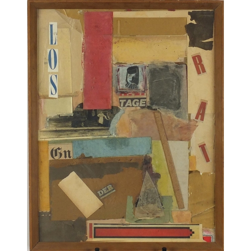 1185 - Abstract composition, mixed media and collage, bearing an indistinct inscription to the lower left, ... 