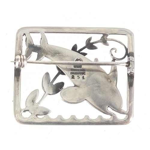 804 - Danish sterling silver dolphin brooch by Georg Jenson, impressed marks and numbered 251 to the rever... 