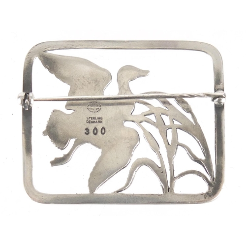 800 - Danish sterling silver duck and reed brooch by Georg Jenson, impressed marks and numbered 300 to the... 