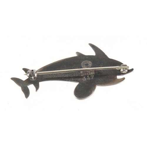 806 - Danish sterling silver dolphin brooch by Georg Jenson, impressed marks and numbered 317 to the rever... 