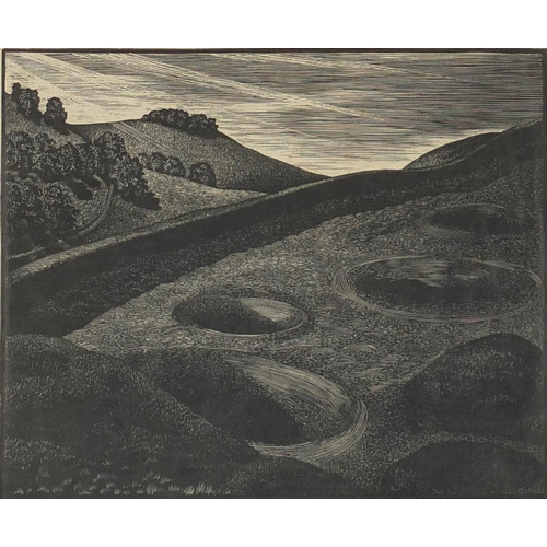 1423 - Alec Buckels 1936 - The Flint Mines, pencil signed wood engraving, limited edition 1/25, mounted and... 