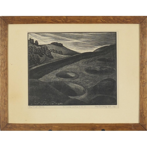 1423 - Alec Buckels 1936 - The Flint Mines, pencil signed wood engraving, limited edition 1/25, mounted and... 