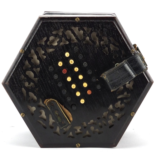 138 - 19th century mahogany forty eight button concertina by Lachenal & Co of London, with case, serial nu... 
