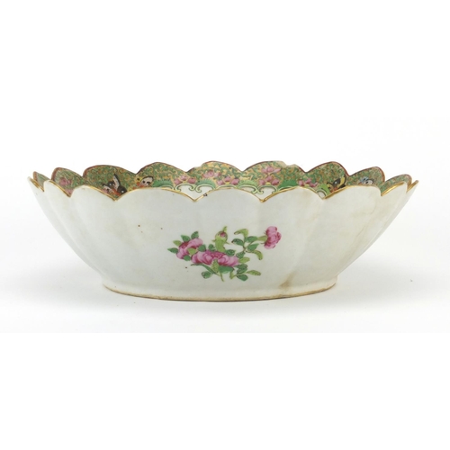 435 - Chinese Canton porcelain fluted bowl, hand painted in the famille rose palette with figures, birds o... 