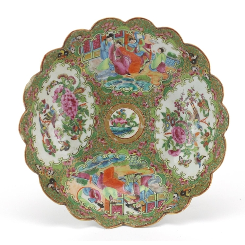 435 - Chinese Canton porcelain fluted bowl, hand painted in the famille rose palette with figures, birds o... 