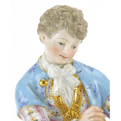 708 - 19th century Meissen hand painted porcelain figure of a young male splicing a branch to a tree, blue... 