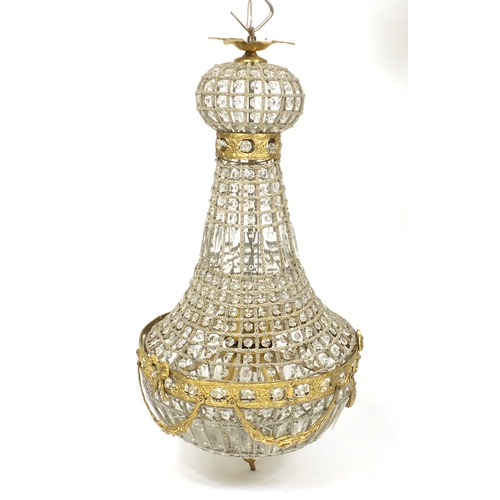 37 - Ornate gilt metal and glass chandelier, 76cm high