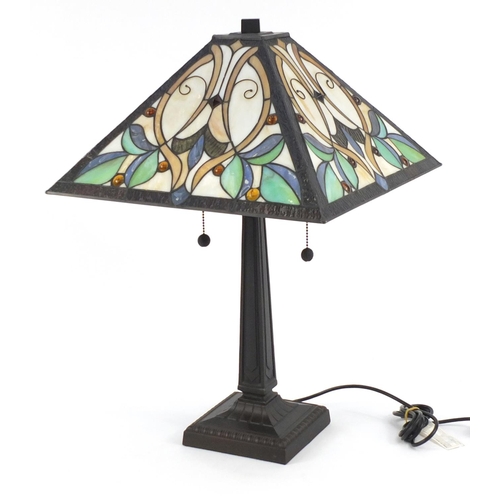2144 - Tiffany design table lamp with floral leaded shade, 62cm high