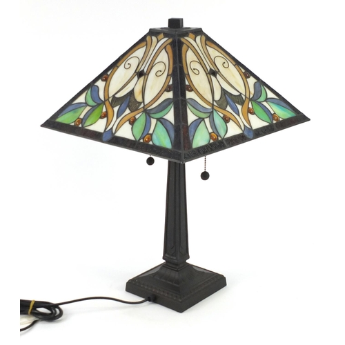 2144 - Tiffany design table lamp with floral leaded shade, 62cm high