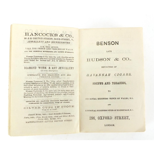 864 - 1883 Races Past to the end of October racing calendar by J E & J P Weatherby