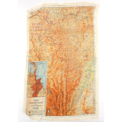 895 - Military interest silk map of India and Burma, 92cm x 55cm